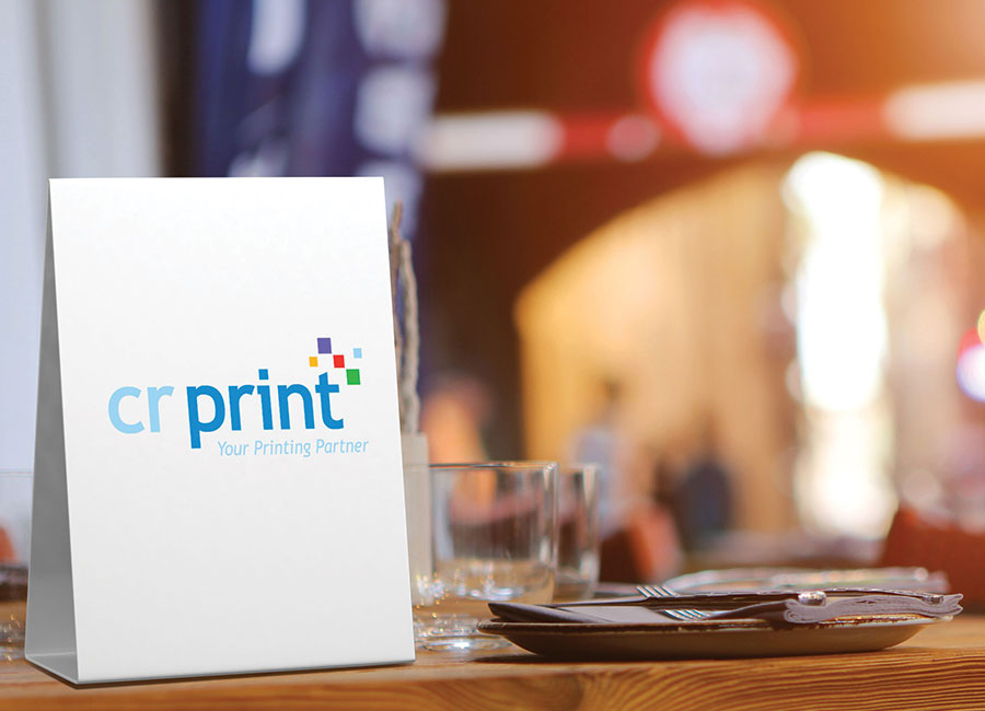 Printed table tent with crprint logo